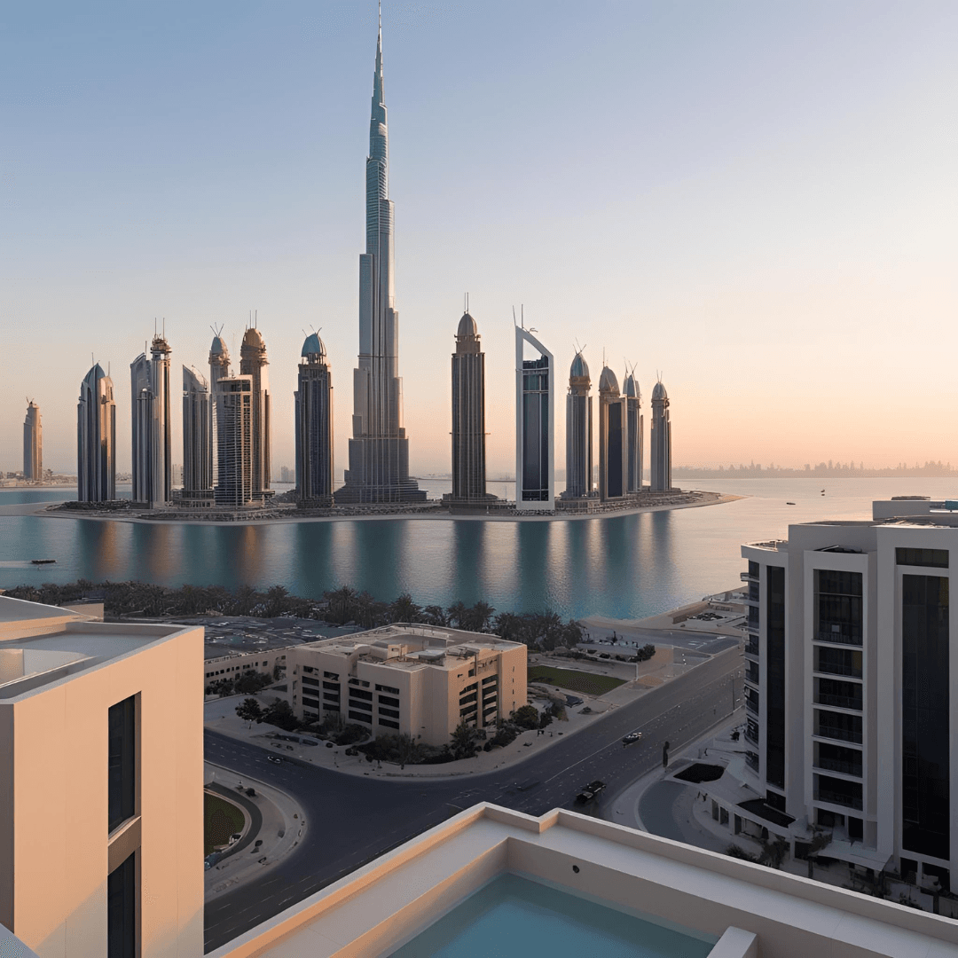 Dubai Marina skyline at dusk